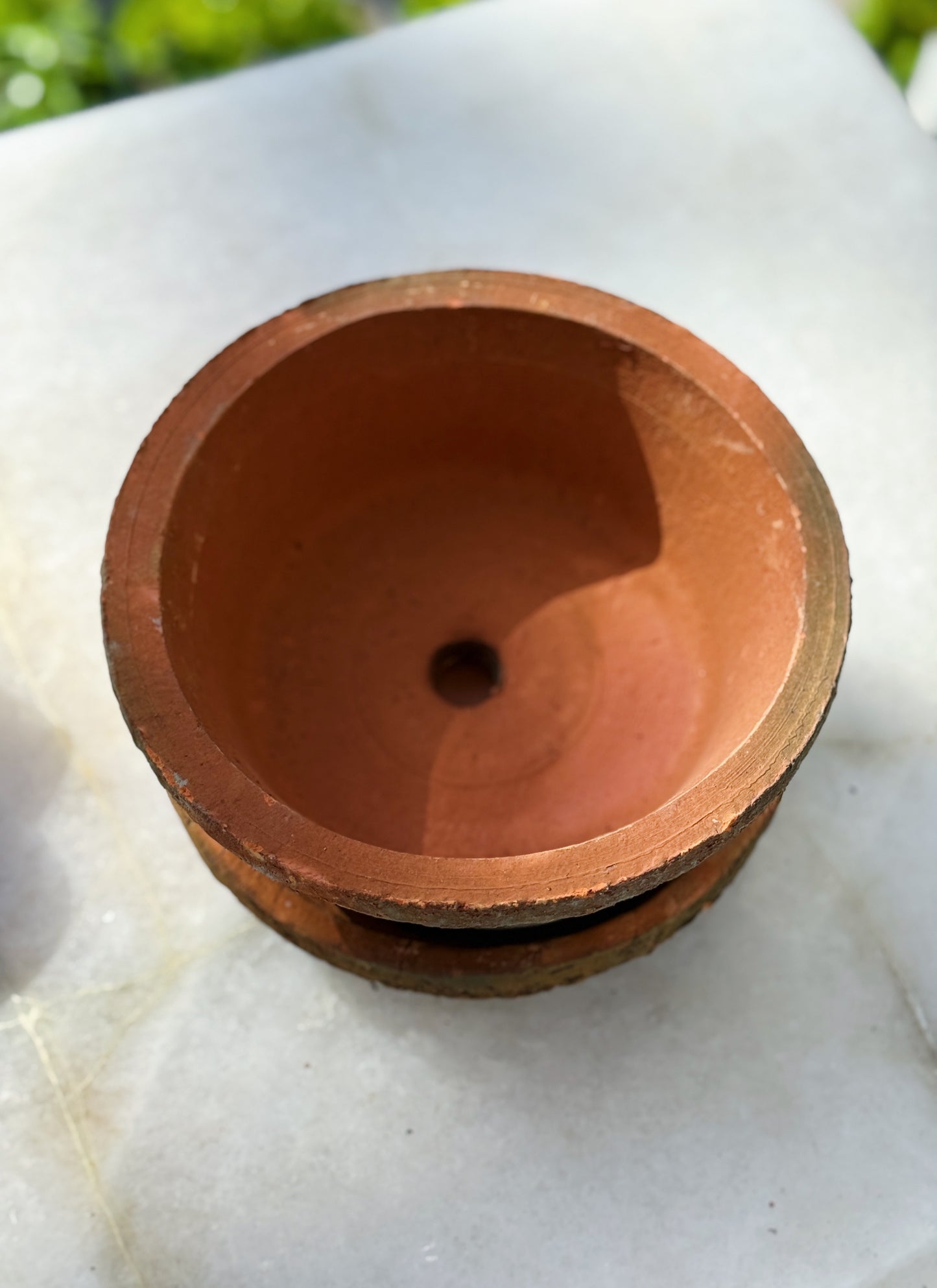 Rustic Terracotta Bulb Pot & Saucer - Antique Red