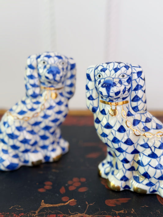 Blue & White Hand Painted Staffordshire Dogs