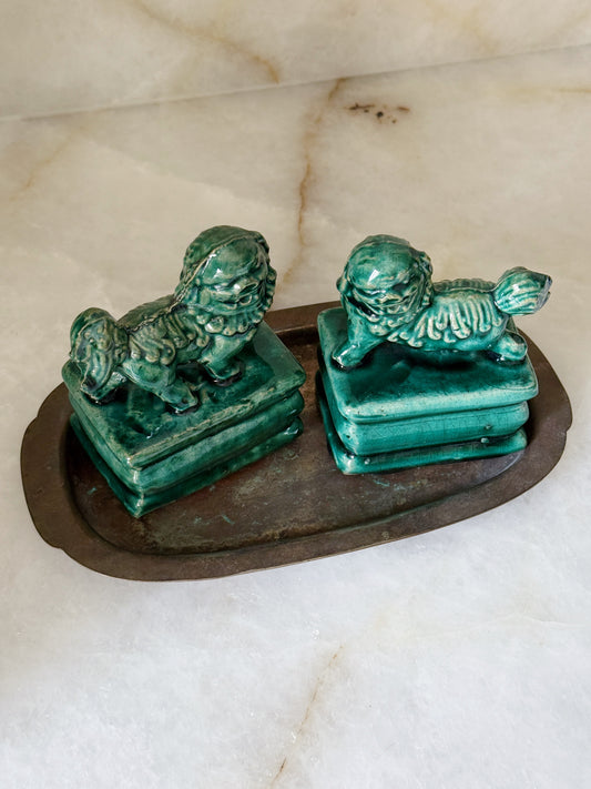 Emerald Green Glazed Foo Dog Sculptures | Pair