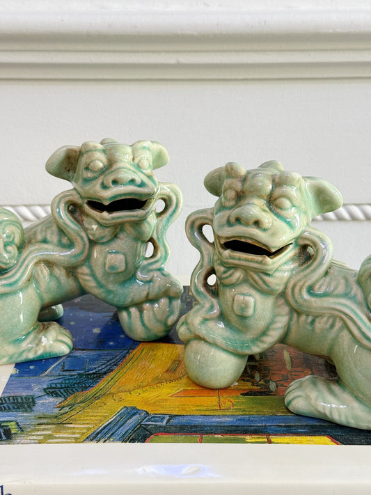 Celadon Green Foo Dogs | Pair