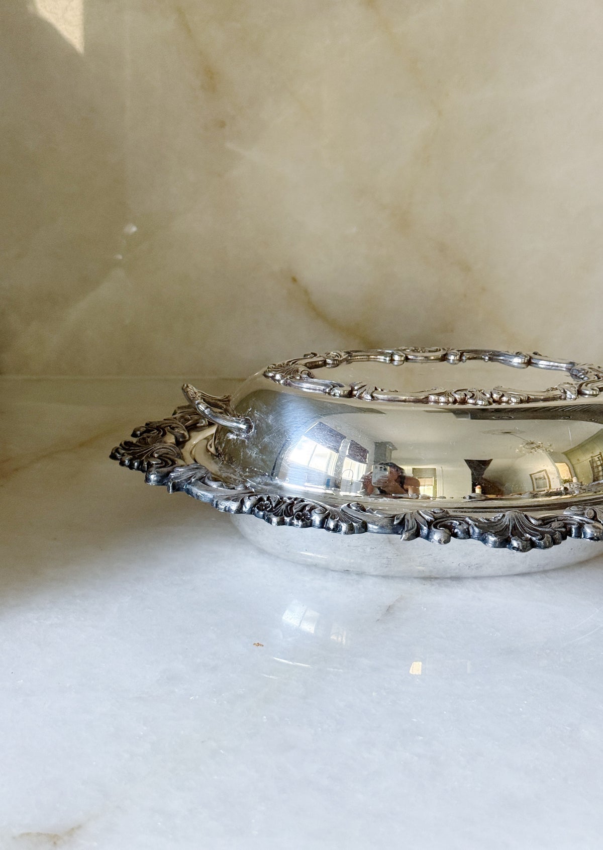 Vintage Ornate Silver-Plated Covered Serving Dish