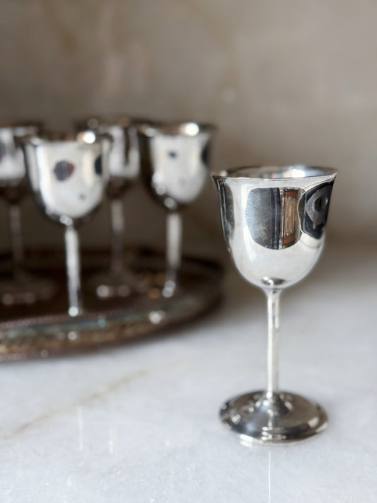 Set of Six Vintage Silver Goblets