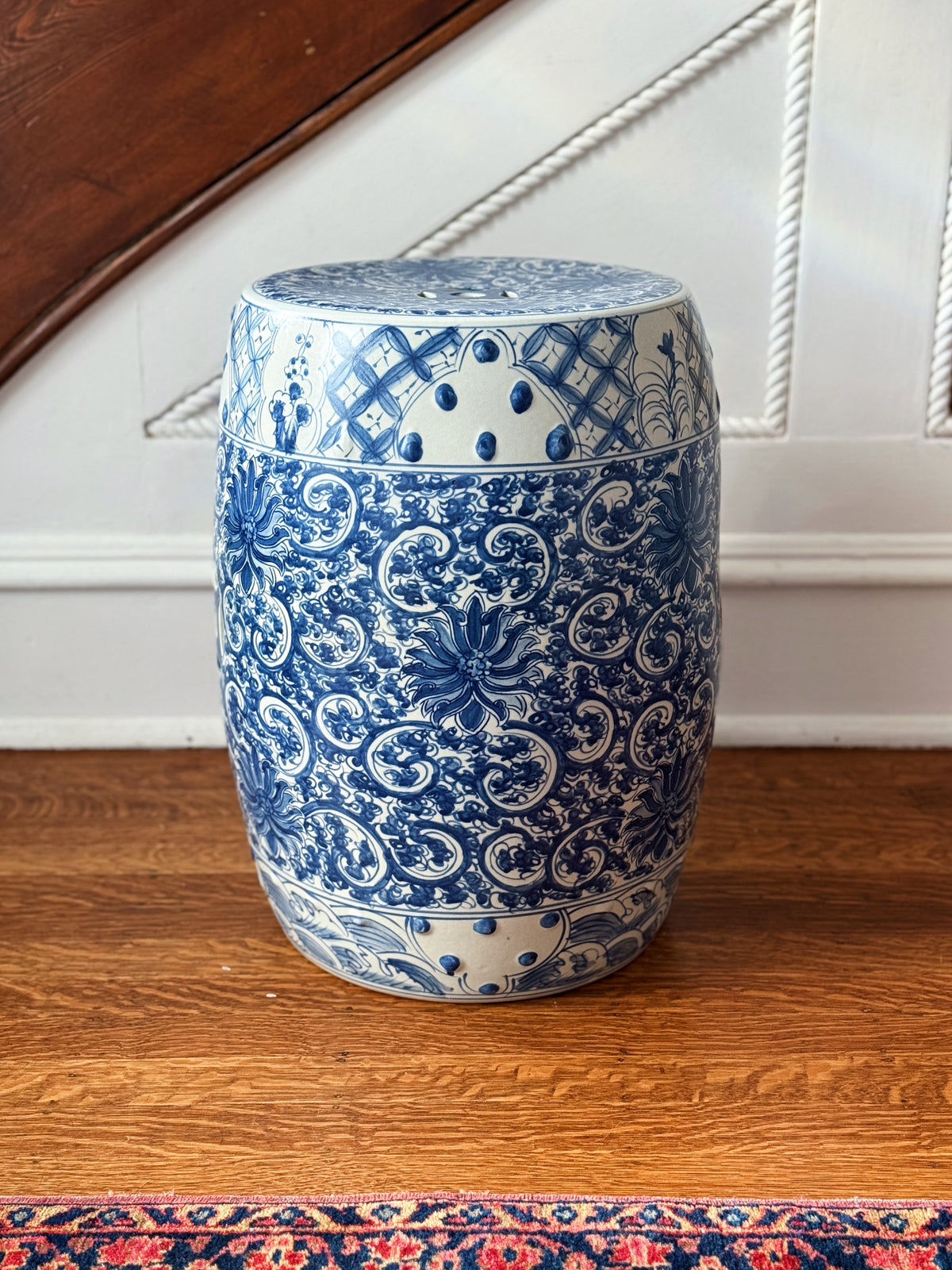 Hand-Painted Blue & White Lotus Garden Seat