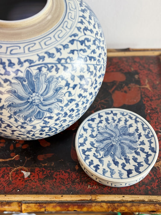 Blue & White Scrolling Lotus Ginger Jar