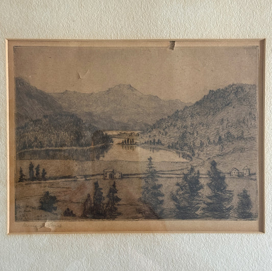 Antique 1905 Herman Struck Signed Etching of St. Moritz, Switzerland | Framed