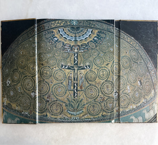 Fold-out spread of a mosaic apse inside the Churches coffee table book