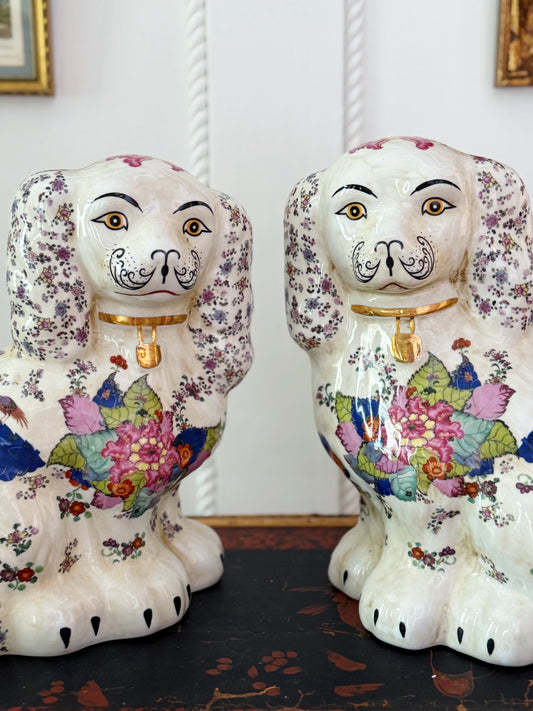 Set of Tobacco Leaf Staffordshire Dogs