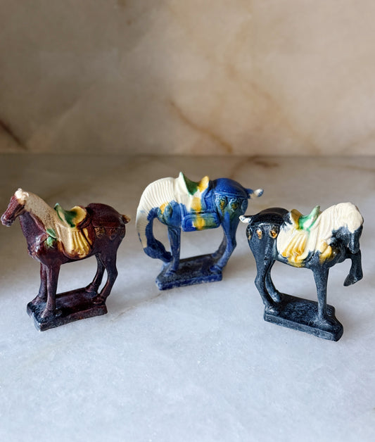 Trio of Glazed Ceramic Horse Figurines