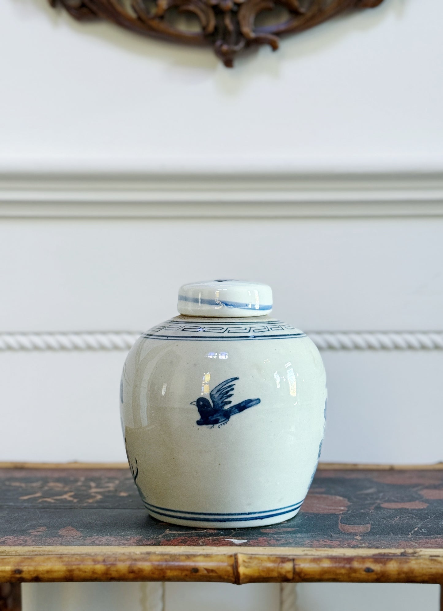 Blue & White Pheasant Motif Ginger Jar