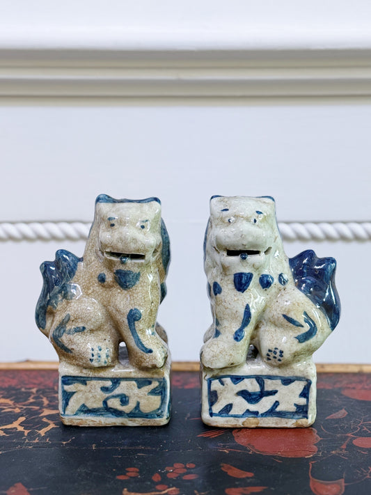 Blue & White Hand Painted Foo Dogs