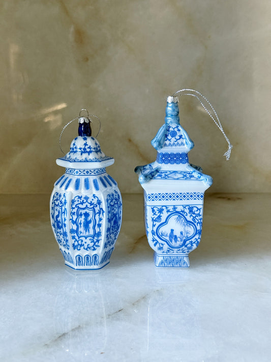 Blue & White Ginger Jar Ornaments – Set of 2
