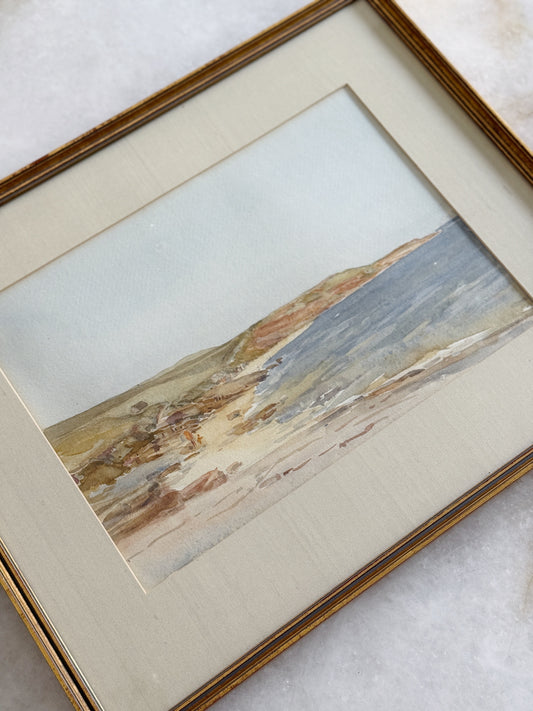 Framed Vintage Watercolor Artwork - Seaside Scene