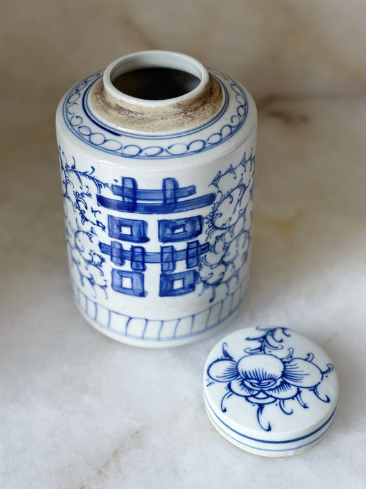 Blue & White Tea Caddy with Double Happiness Design
