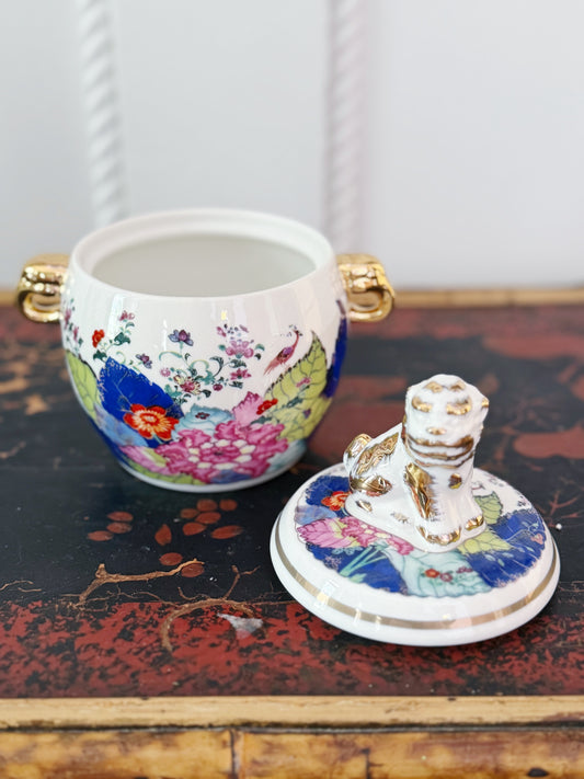 Tobacco Leaf Lidded Container with Foo Dog