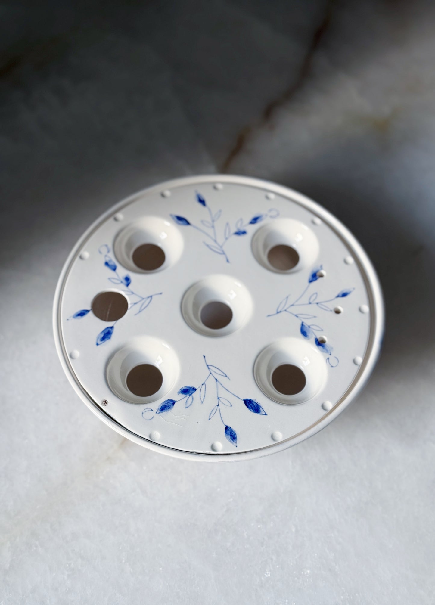 Vintage Hand Painted Blue & White Bulb Planter Dish