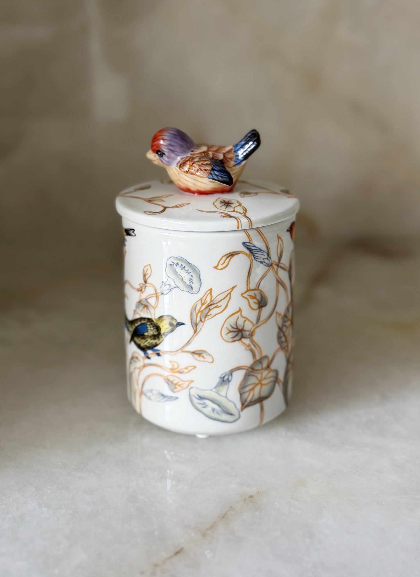 Bird & Botanical Porcelain Decorative Container