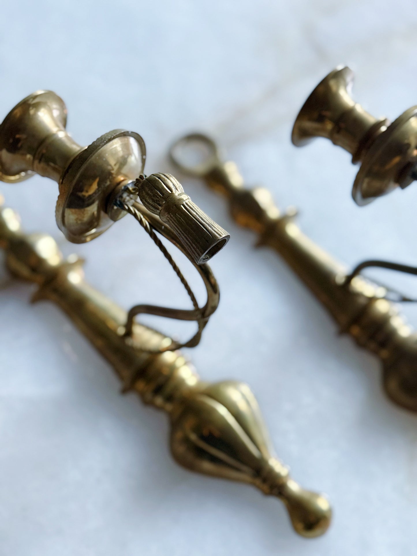 Set of Vintage Brass Candle Sconces with Rope and Tassel Detail