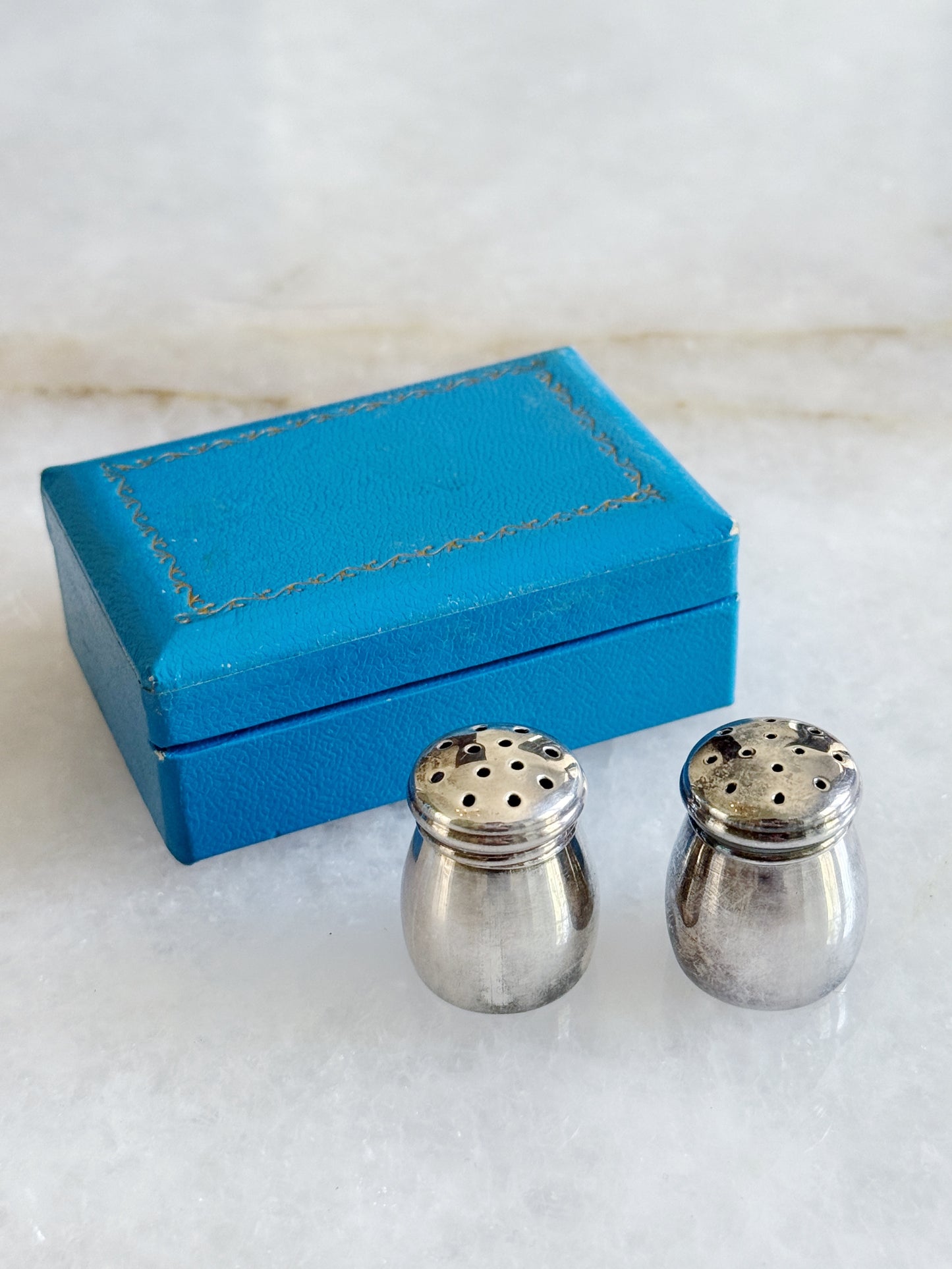 Vintage Miniature Sterling Silver Salt & Pepper Shakers in Original Box - 1950s