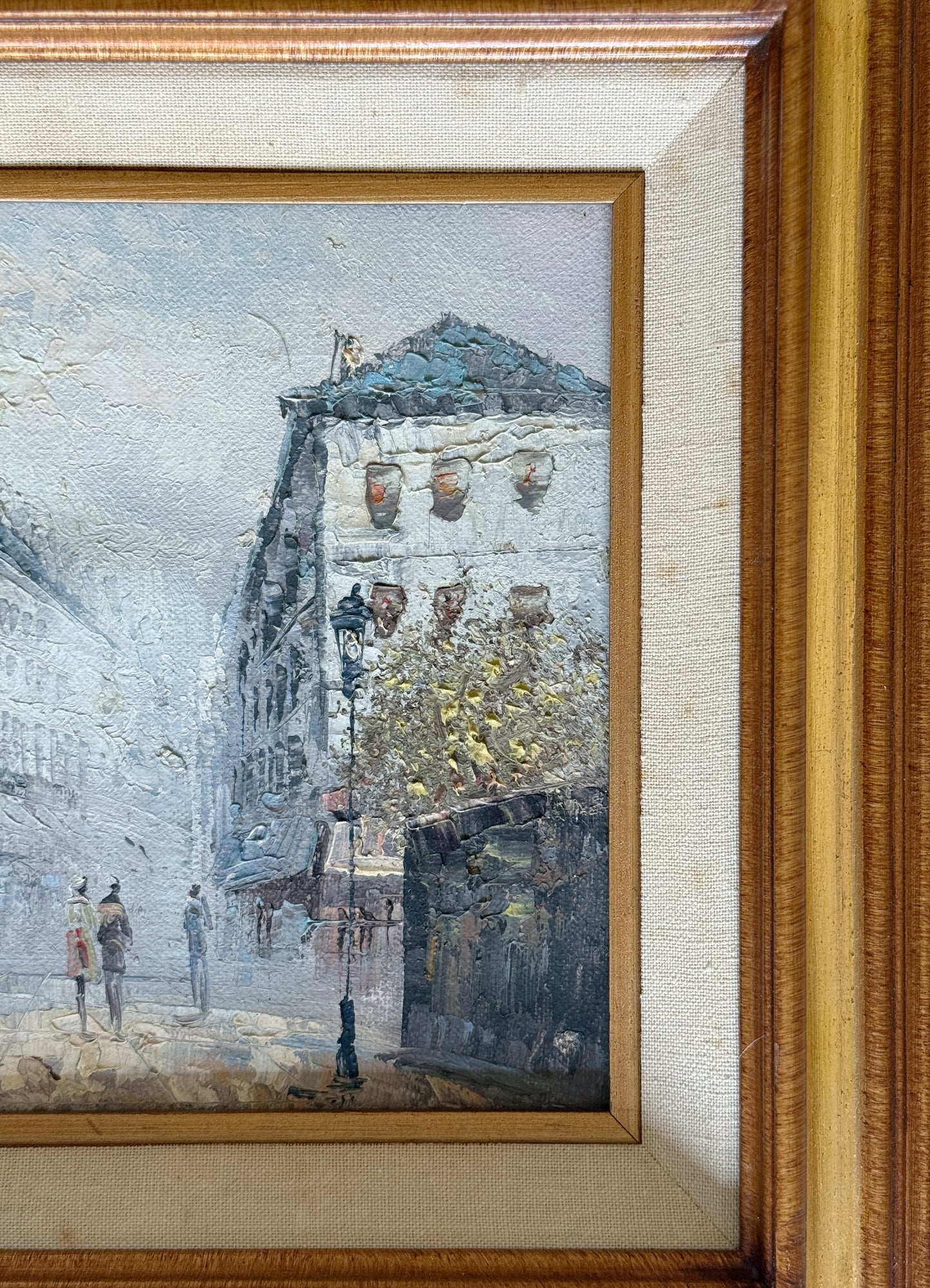 Vintage Framed Oil Painting – European City Scene