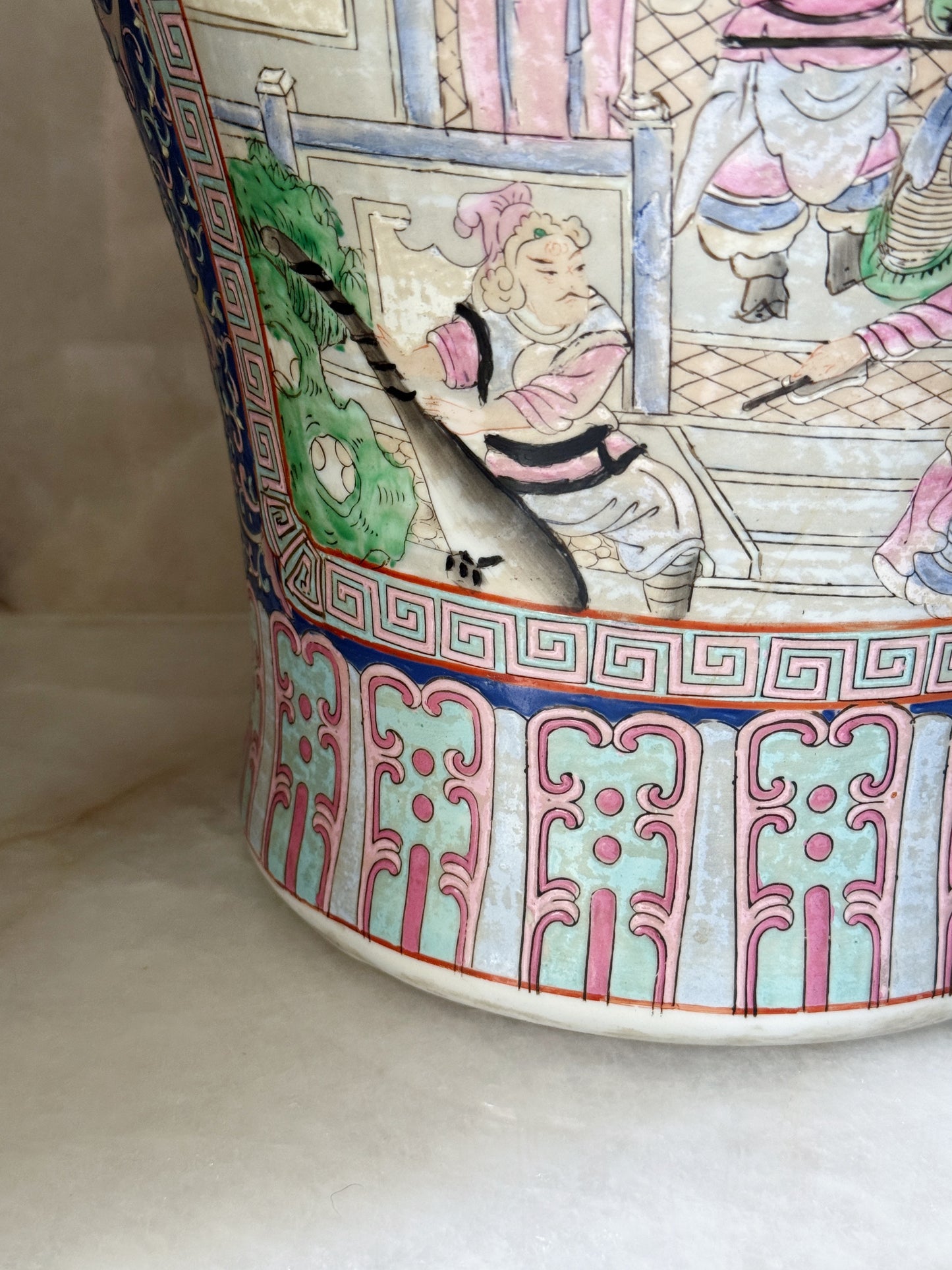 Vintage Hand-Painted Chinoiserie Porcelain Umbrella Stand