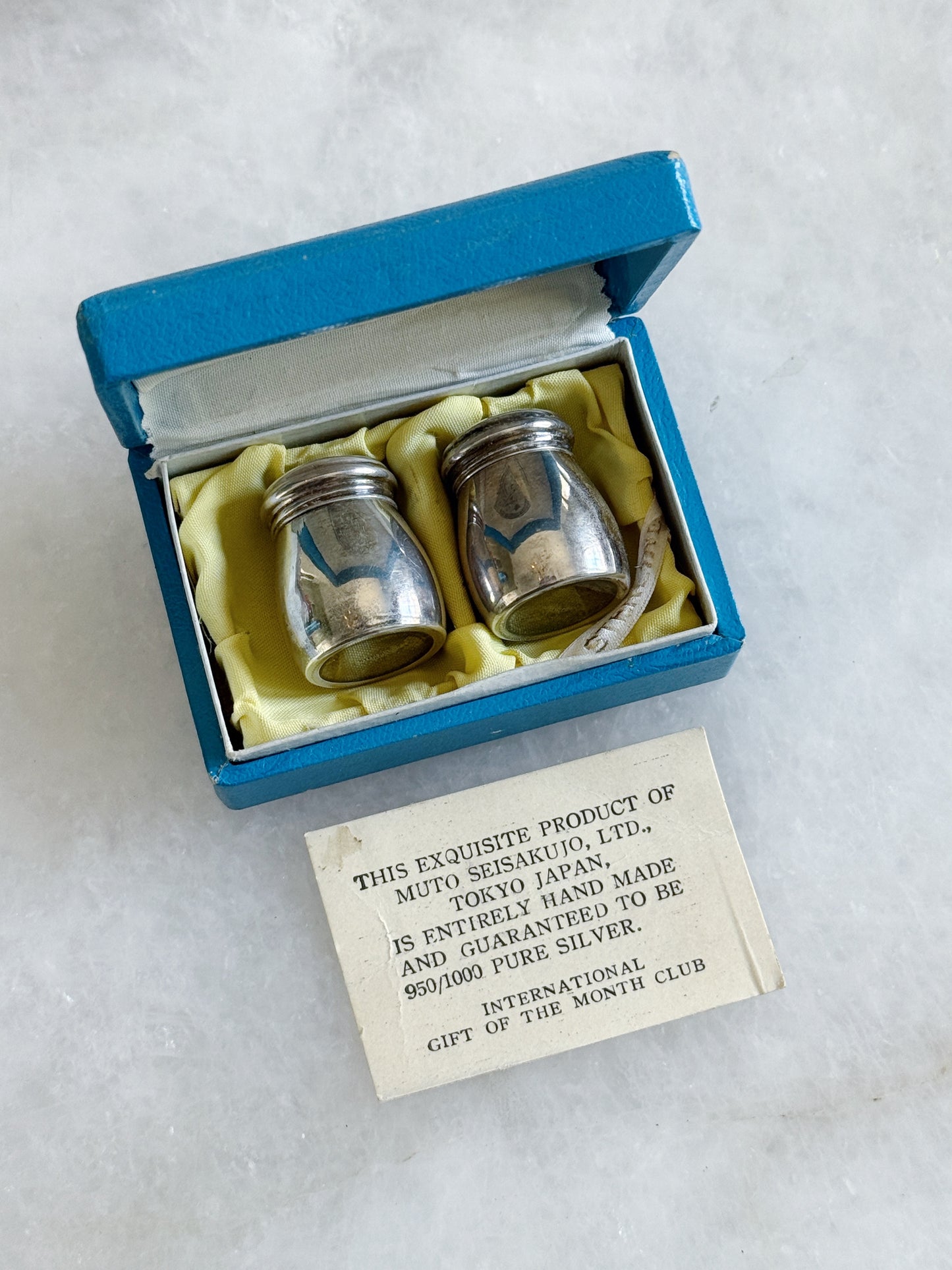 Vintage Miniature Sterling Silver Salt & Pepper Shakers in Original Box - 1950s