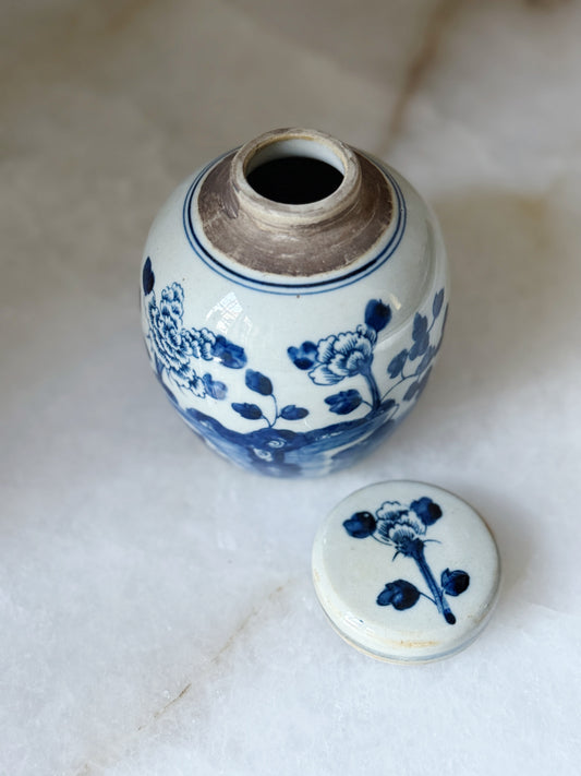 Blue & White Mini Ginger Jar - Peony Floral Motif