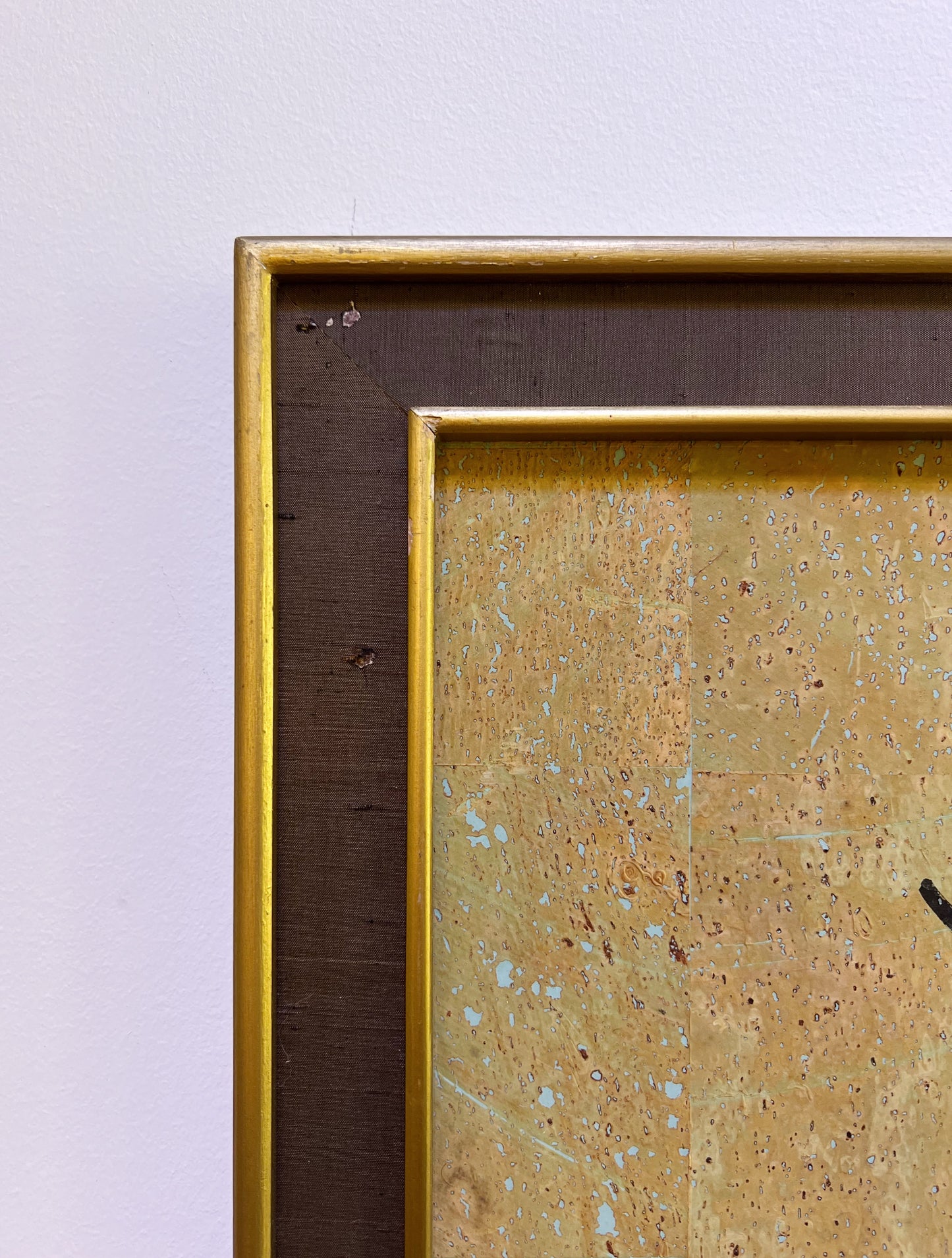 Vintage Asian watercolor art on cork with silk frame
