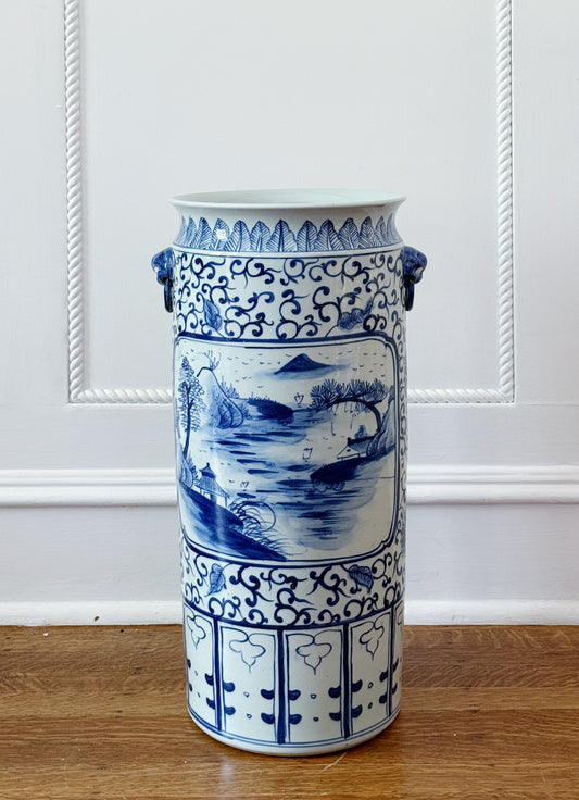 Blue & White Landscape Porcelain Umbrella Stand