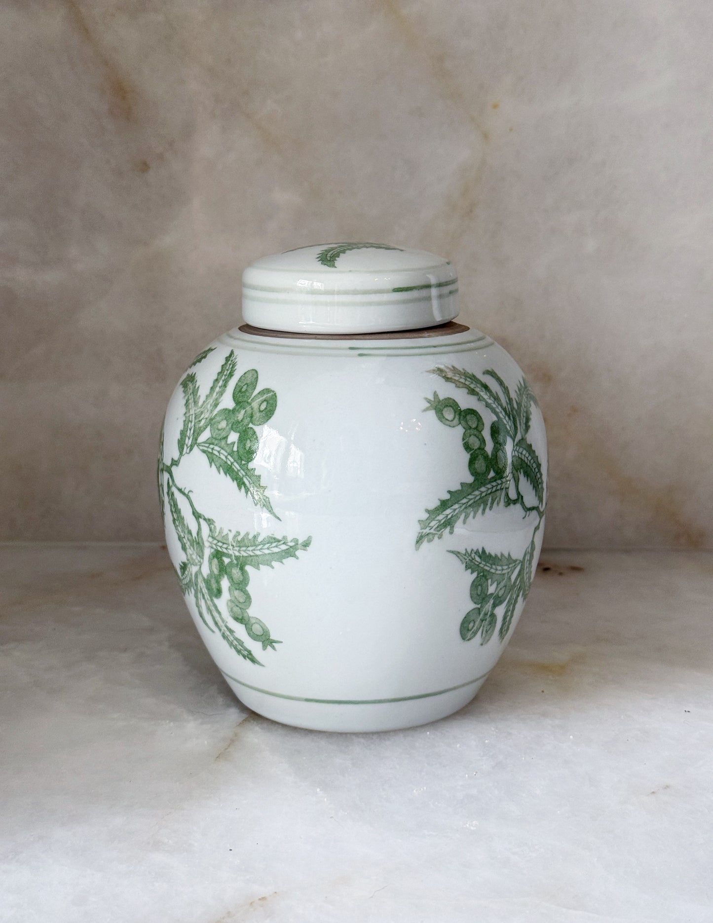 Green & White Porcelain Bird Ginger Jar