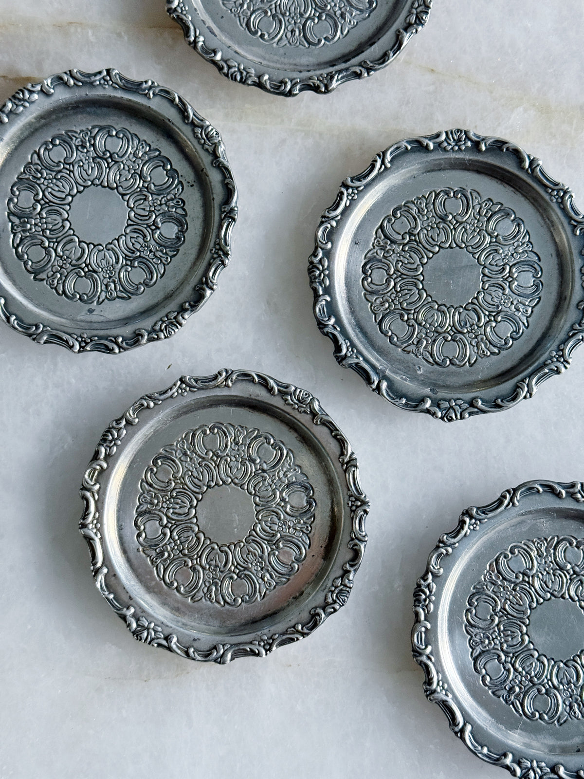Vintage Silver Embossed Wine Coasters | Set of 5