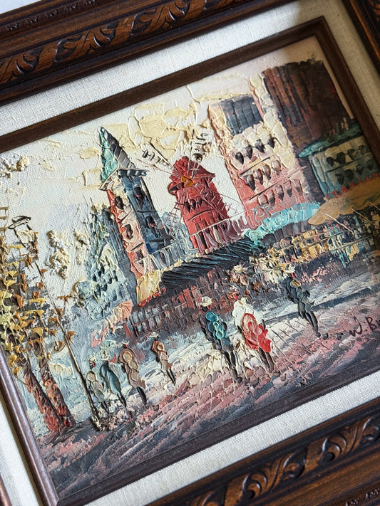 Vintage Framed Oil Painting – Parisian Street Scene