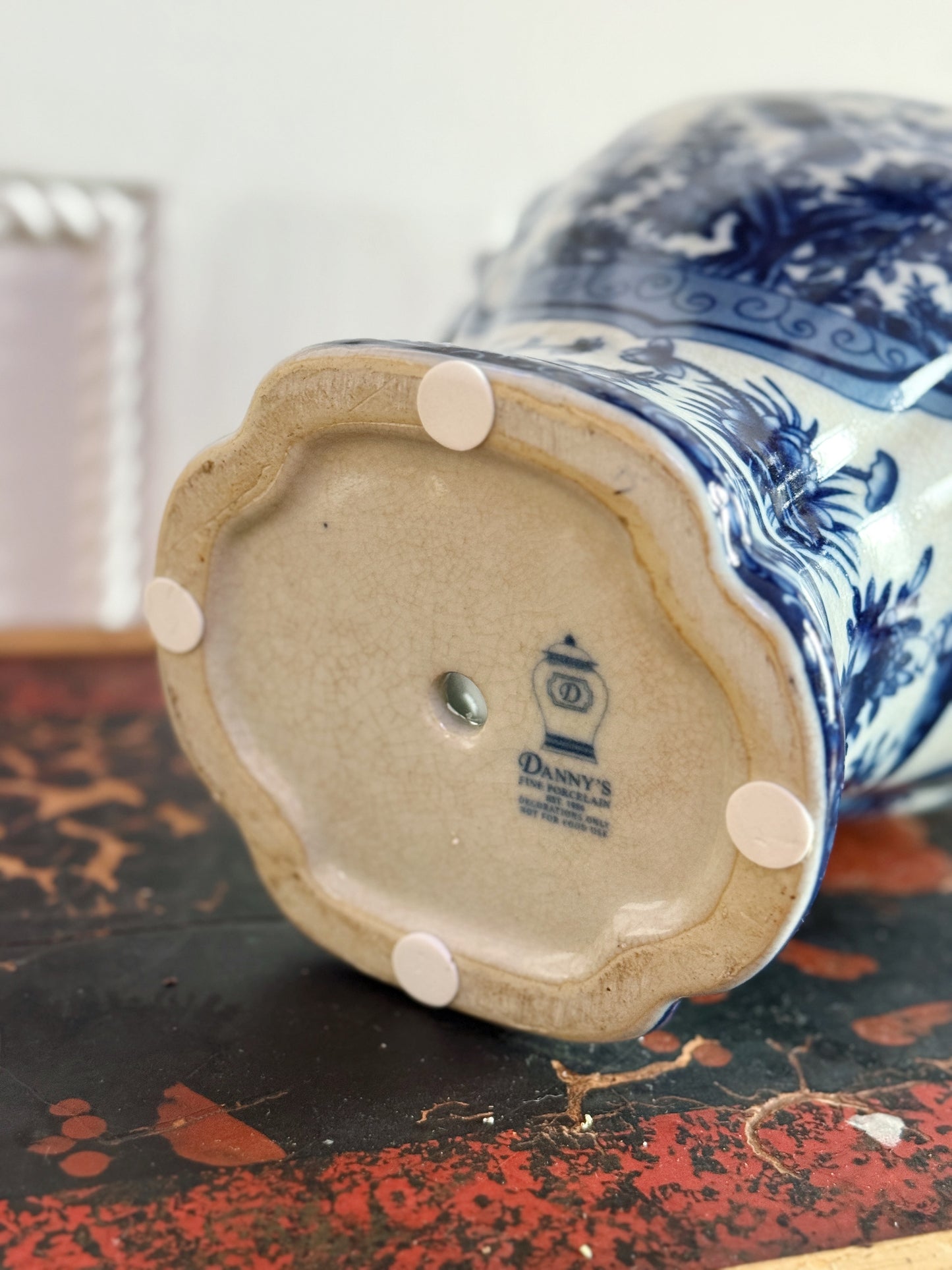 Blue & White Porcelain Bird Vase with Sculptural Pomegranate Handles
