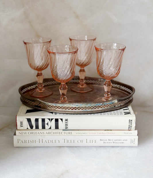 Vintage pink depression wine glasses