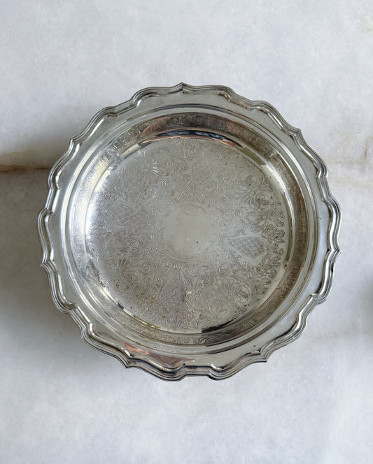 Vintage Ornate Silver Footed Serving Tray with filigree design