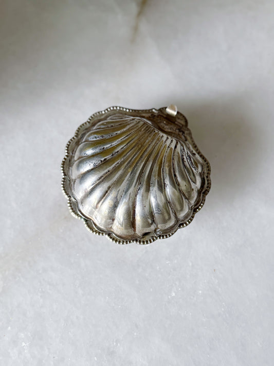 Vintage Silver Clamshell Caviar Dish with Glass Insert