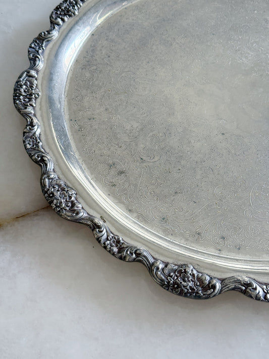 Large Vintage Embossed Silver Serving Tray – 19” Round