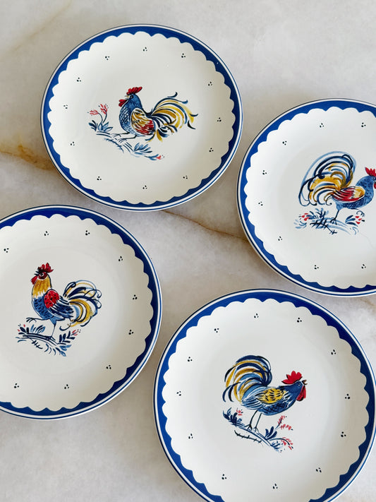 French Rooster Salad Plates – Set of 4 | Blue & White French Kitchen Tableware