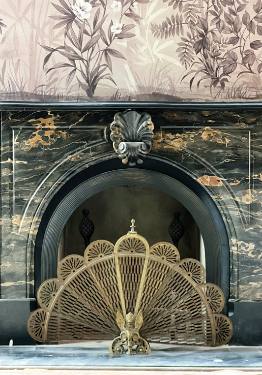vintage brass peacock fireplace screen