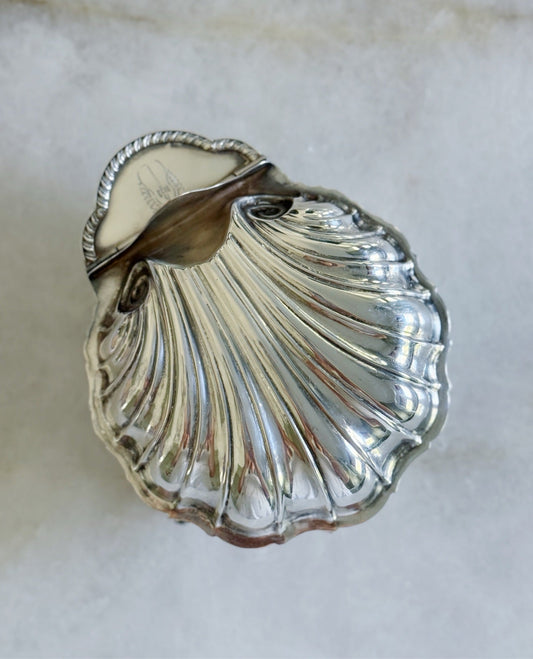 Top view of the vintage silver shell caviar dish lid