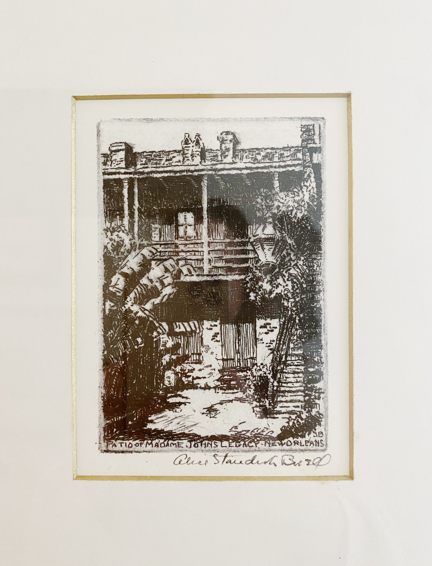 black and white print of patio of Madame John Legacy art