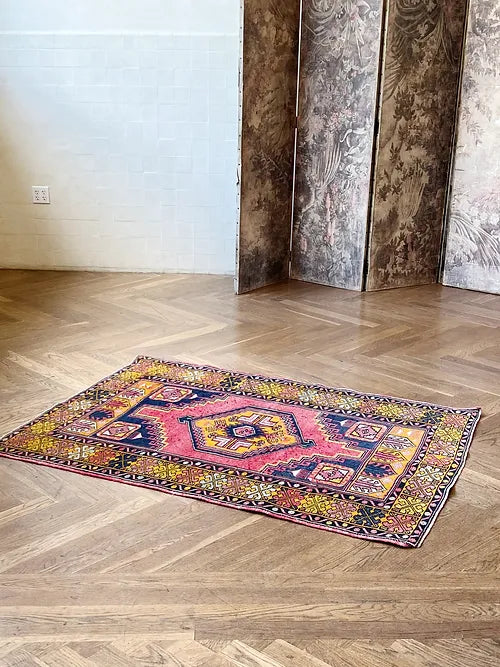 vintage Turkish oushak pink rug
