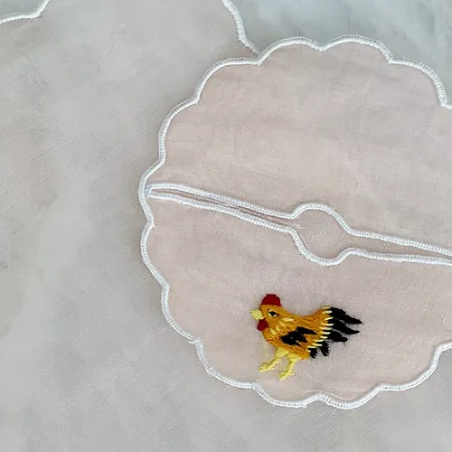Vintage Peach Linen Rooster Wine Slippers