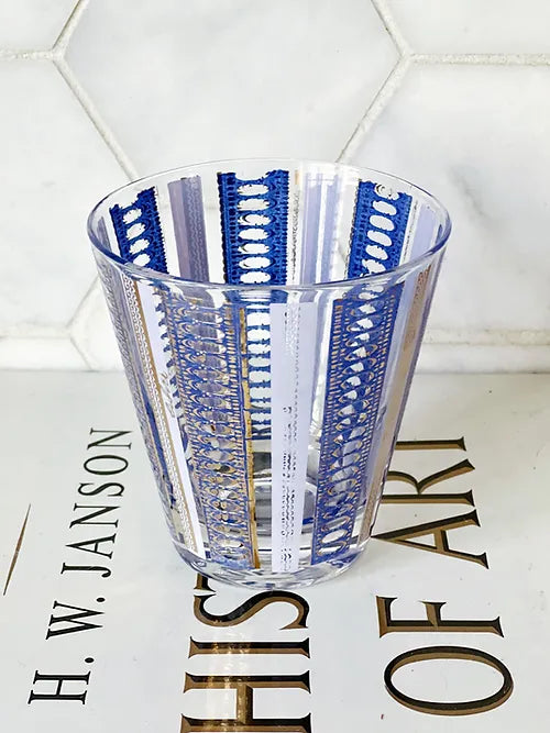 vintage blue cocktail glasses with 24k gold trim