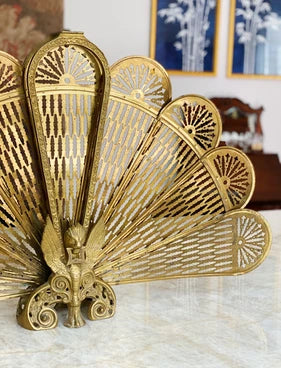 vintage brass peacock fireplace screen, New Orleans home decor, house of modern vintage 