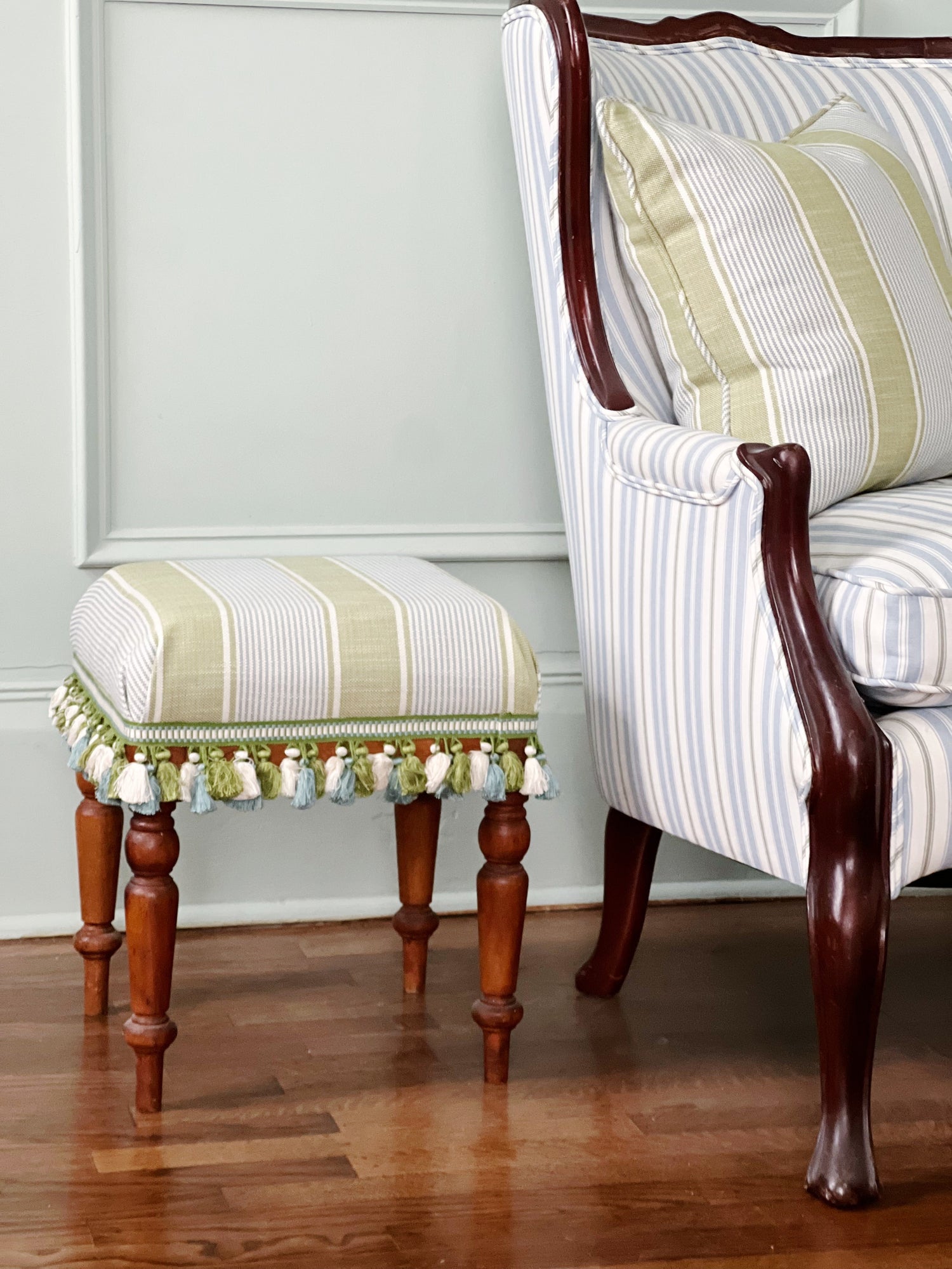 custom upholstered vintage furniture in designer fabric