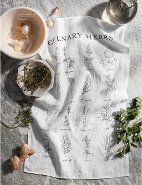 linen tea towel , vintage home decor, kitchen decor, house of modern vintage, culinary herbs