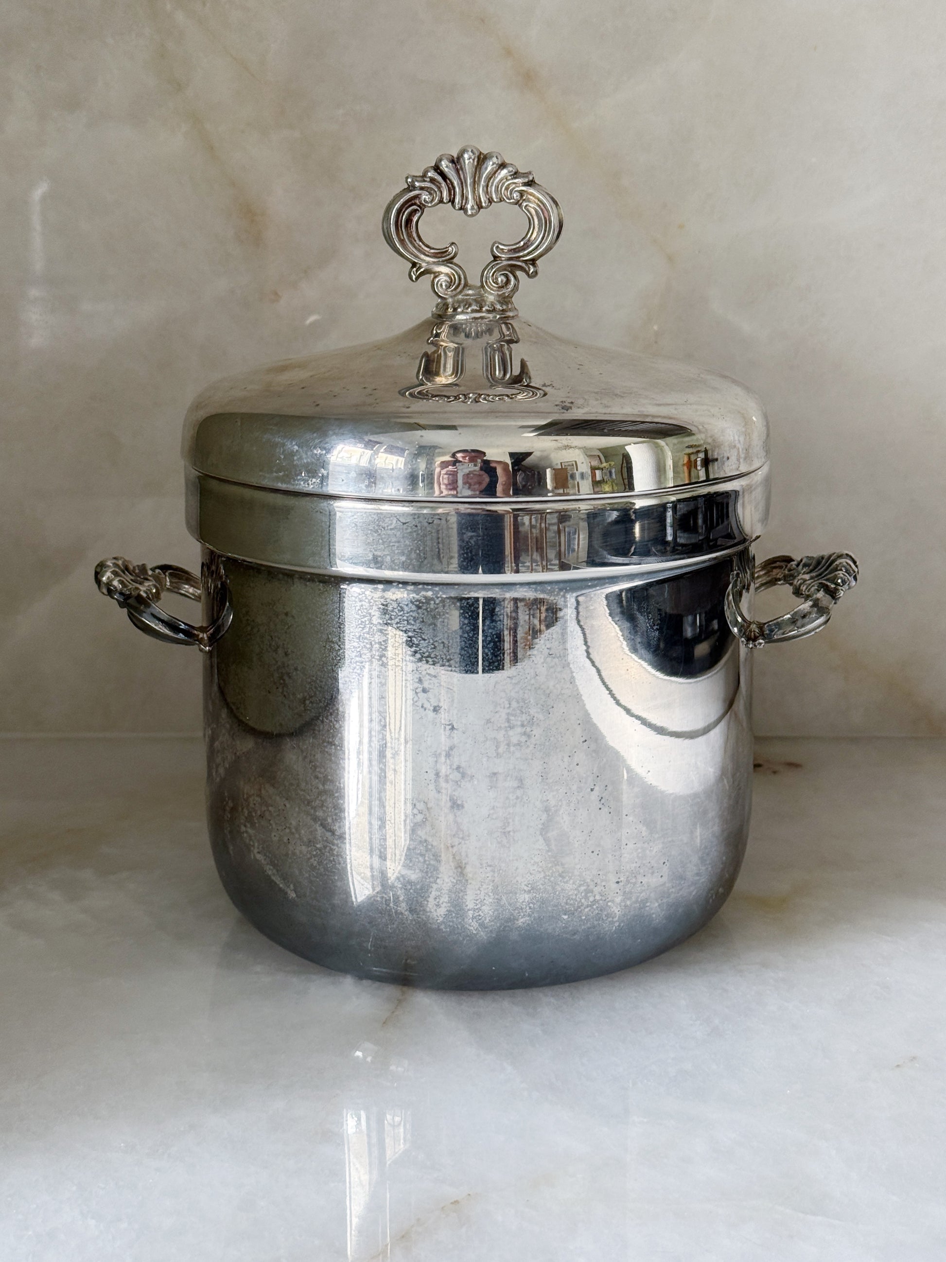Vintage Silver-Plated Ice Bucket with Milk Glass Liner