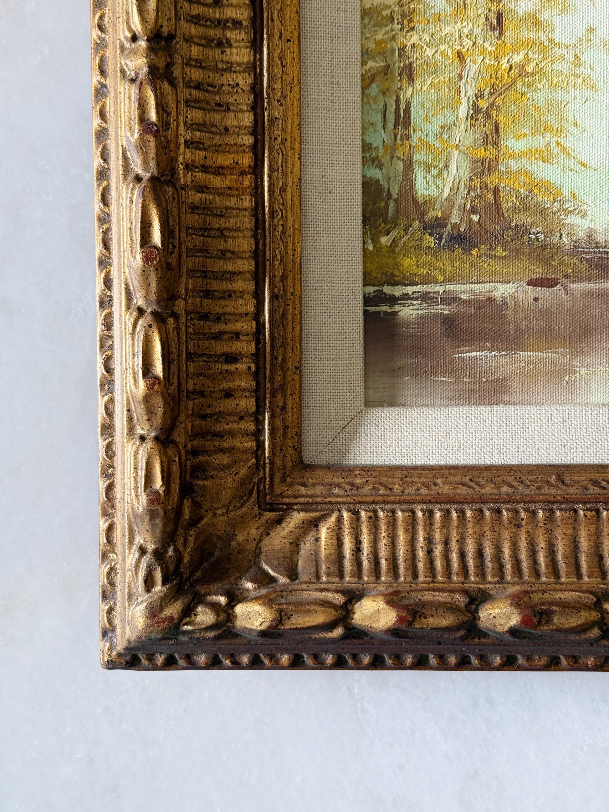 Vintage Framed Fall Landscape Oil Painting