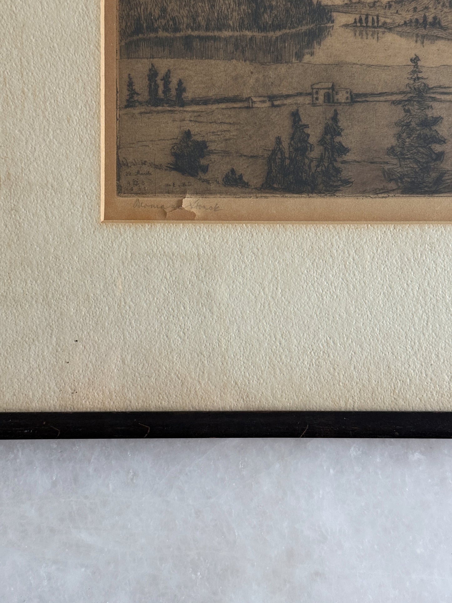Antique 1905 Herman Struck Signed Etching of St. Moritz, Switzerland | Framed