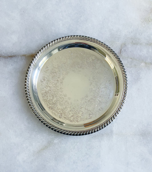 Vintage etched silver serving tray